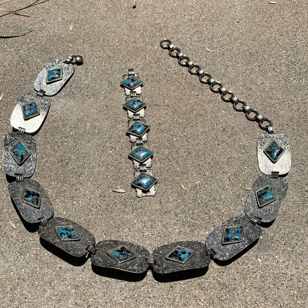 Vintage 1970s bracelet and concho belt set